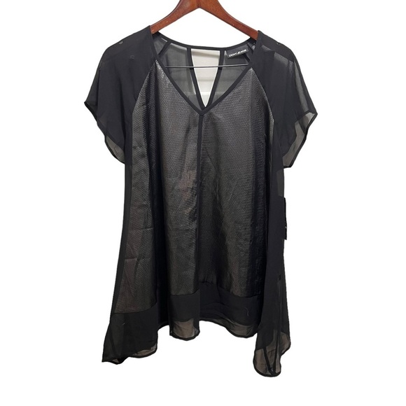 DKNY Jeans Black Flowy Vneck Semi Sheer Blouse Size 1x NWT - Picture 1 of 9